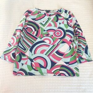 Melly M colorful geometric print stretch jersey top size Large